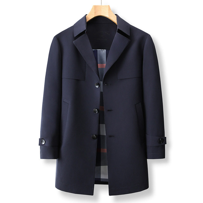 Áo Khoác Gió Nam Dáng Dài Vừa Cổ chữ Vest Phong Cách Doanh Nhân Màu Xanh Navy, Xám