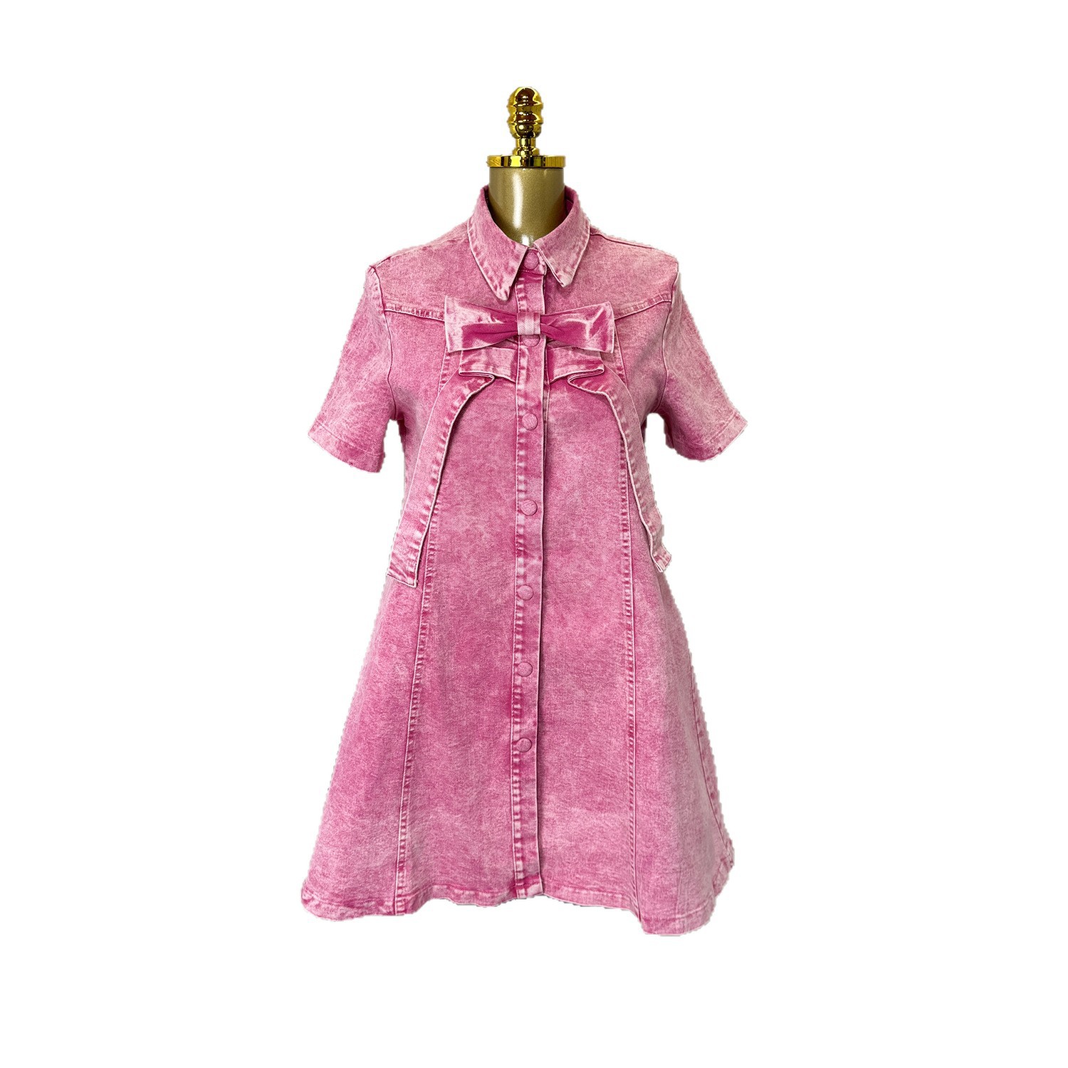 Elegant A Line Mini Denim Dress with Bow Detail Loose Fit Sweet Style Perfect for Casual Outings Wholesale Available