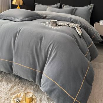 Thickened Milk Velvet Four-Piece Set, Winter Baby Velvet Bed Sheet, Duvet Cover, Double-Sided Velvet Three-Piece Bedding Set, Factory 4