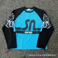 Black/blue waffle knit long sleeve top