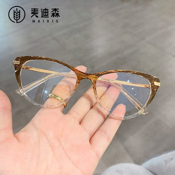 Jite 5065Tr90 Metal Glasses Frame Export Cat Eye Flat Mirror European and American Diamond Edge-Cut Anti-Blue Light Glasses