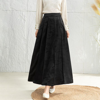 Xinge New Chinese 2024 New National Style Large Swing High Waist Pleated Mid-length Improved Jacquard Horse Skirt Skirt