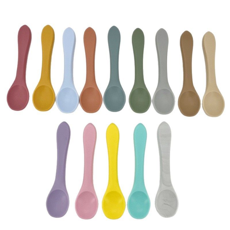 Silicone Spoon for Children, Multi-Color Training Spoon, Short Handle Baby Spoon, Infant Feeding Tableware, Complementary Food Spoon, in Stock, New Color for Feeding
