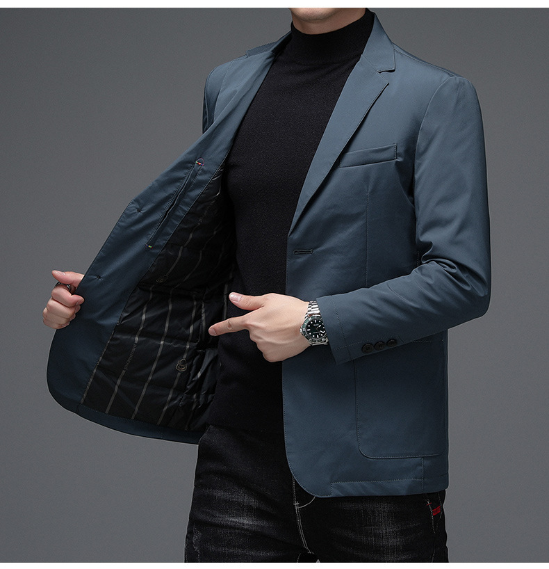 Áo vest phao nam lông vũ cổ vest dáng ôm giữ ấm mùa thu đông — Màu đen, Màu xanh lam, Kaki