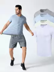 Lulu Men's Sports Short-sleeved Summer Ice Silk T-shirt Quick-drying Clothes Breathable Running Fitness Training Casual Top Trendy
