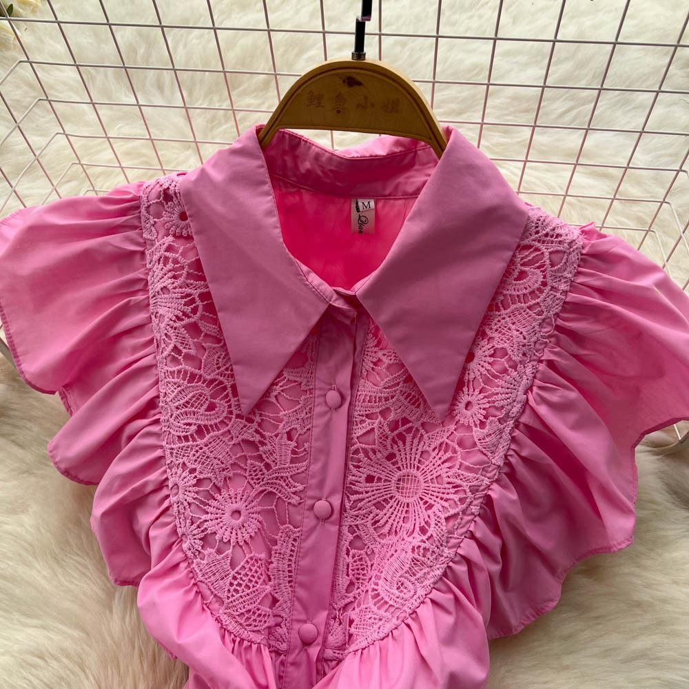 Elegant Vintage Lace Panel Waist Defined Short Sleeve Dress for Women Flowy Maxi Style Available in Red White Green Wholesale