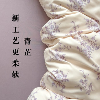 Class A maternal and infant grade small floral wash cotton four-piece double-layer yarn naked sleeping student three-piece quilt cover bedding