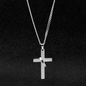 Cross-Border Supply Letter Cross Ring Necklace Stainless Steel Hip Hop Punk Long Necklace Men's and Women's Sweater Chain