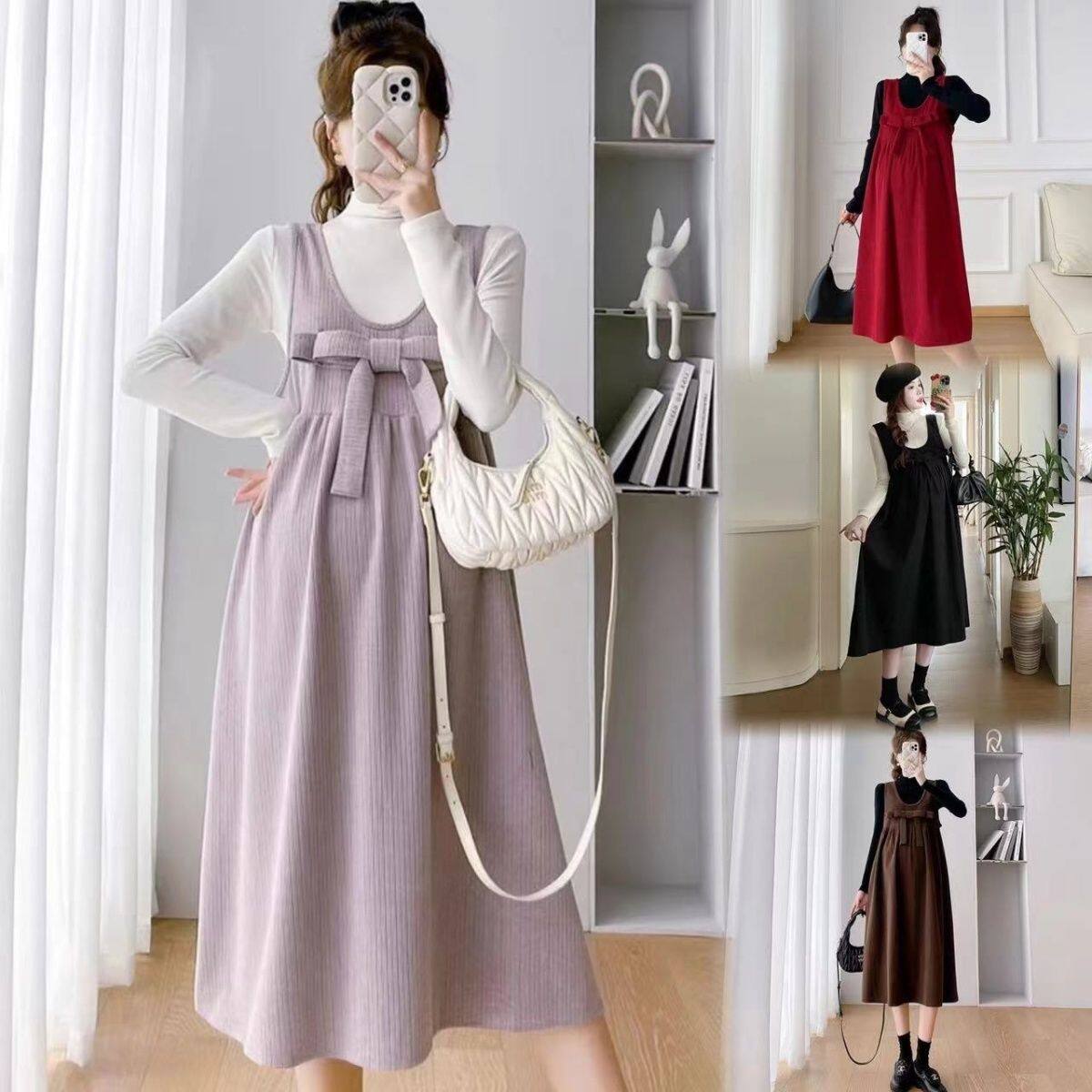 Maternity Autumn and Winter Dress 2023 New Velvet Thickeneded Suit Fashionable Autumn and Winter Vest Dress