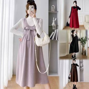 Maternity Autumn and Winter Dress 2023 New Velvet Thickeneded Suit Fashionable Autumn and Winter Vest Dress