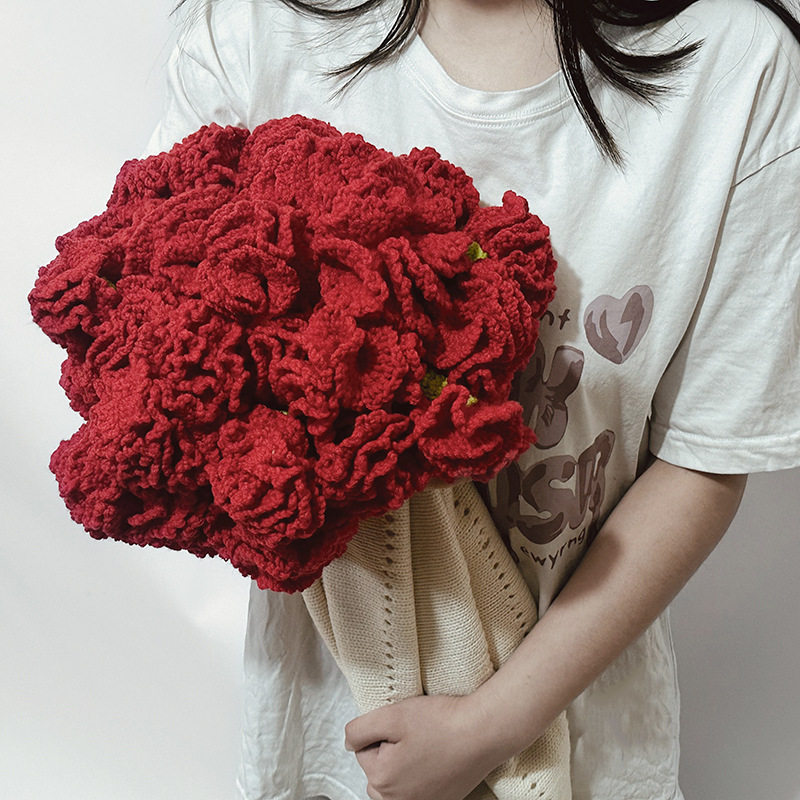 Carnation bouquet blanket crocheted rose blanket hand woven blanket mother's day gift wool blanket creative flower