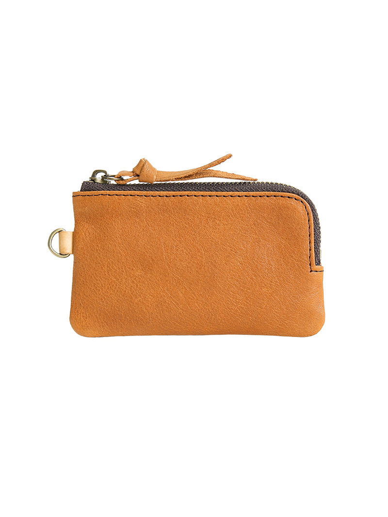 Men's Short Genuine Leather Zipper Wallet, Vegetable-Tanned First-Layer Cowhide Coin Purse, Multi-Functional Key Bag, Women's Key Bag