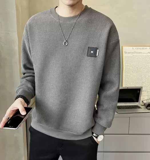Sweatshirt Men's 2025 Spring and Autumn Round Neck Long Sleeve Bottoming Shirt Loose Autumn Casual Trbottomy Top Autumn Clothes