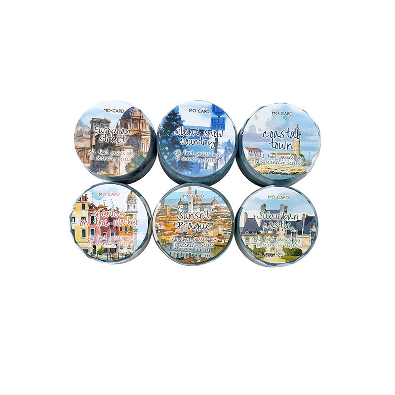 Mo Mo PET Shaped Tape Passing All Scenery Series 6 Watercolor Scenery Theme Material DIY Base Pack