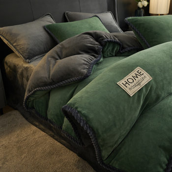 Light Luxury Style Nordic Milk Velvet Bed Four-piece Set Double-sided Thickened Coral Velvet Household Quilt Cover Flannel Three-piece Set