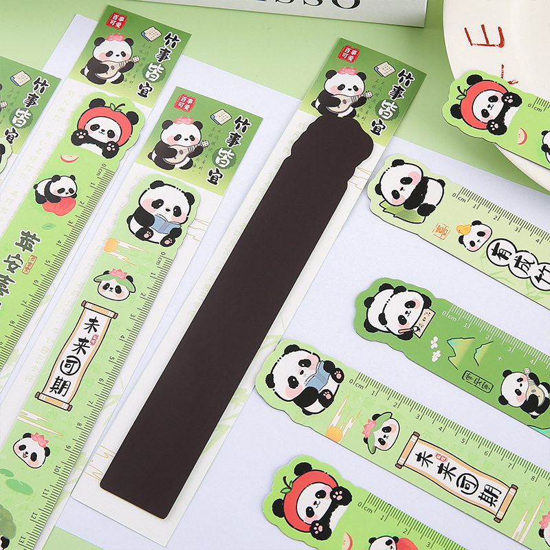 Cute Panda Magnetic Ruler Primary School Student Stationery Reward Drawing Measurement Cartoon School Supplies Small Gift Ruler