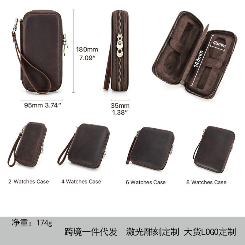 Vintage Crazy Horse Leather Pocket Watch Storage Box Travel Portable Handmade Two-piece Leather Jewelry Watch Box