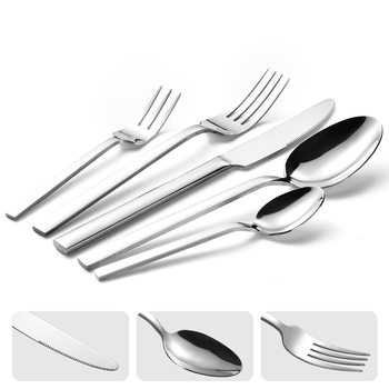 Square handle thickened stainless steel knife and fork spoon hammer pattern water cube Nordic style high texture steak knife and fork coffee spoon