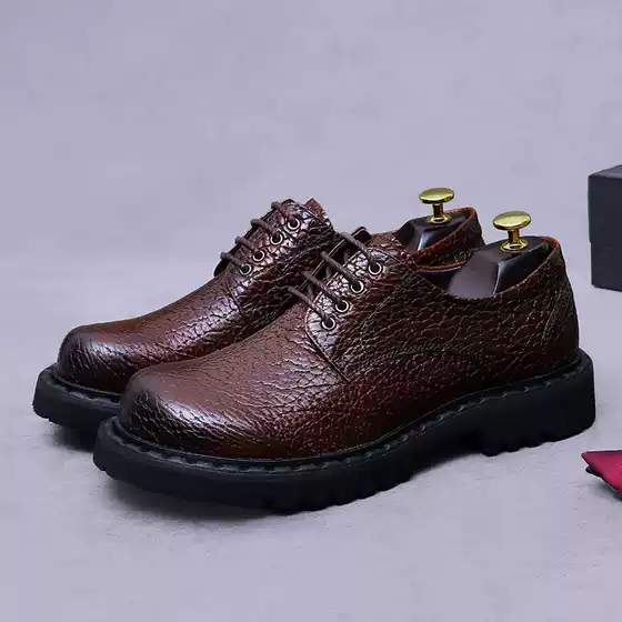 New Business Men's Cowhide Trendy Versatile Lightweight Fashion Casual Shoes Wear resistant Breathable Thick soled Leather Shoes for Men