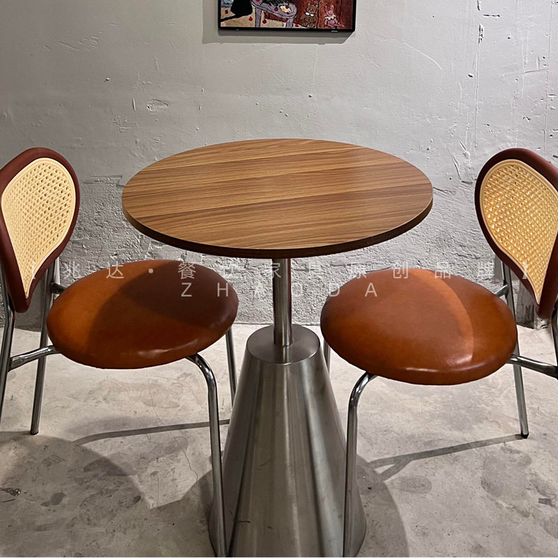 Nordic Rattan Dining Chair Light Luxury Vintage Internet-Famous Homestay Restaurant Retro Chair Hotel Chair Coffee Shop Meeting Small Round Table