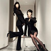 Yujie Black Lace Slim-fit Suit suit Autumn New Design Suit Jacket Micro-blare Trousers Two-piece Set