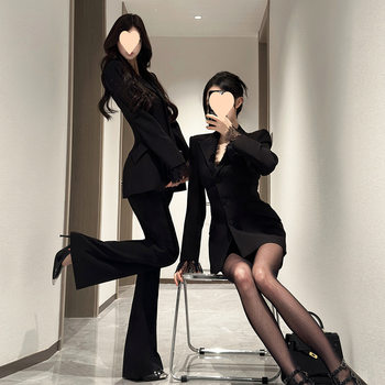 Yujie Black Lace Slim-fit Suit suit Autumn New Design Suit Jacket Micro-blare Trousers Two-piece Set