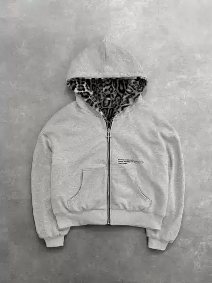 Cross-Border European and American 2025 Autumn and Winter New Style Amazon Leopard Print Hoodie Reversible Zipper Loose Sweatshirt for Men