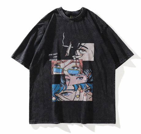 TKPA2022 summer new washed old skeleton bone printing loose high street trend brand short-sleeved T-shirt for men and women