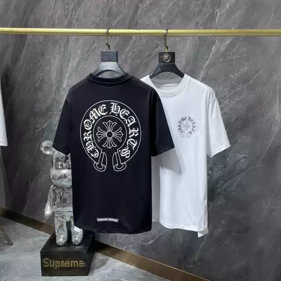 Chrome Heart 23Ss Luminous Large Horseshoe Sanskrit Double Yarn Pure Cotton Short-Sleeved T-Shirt for Men