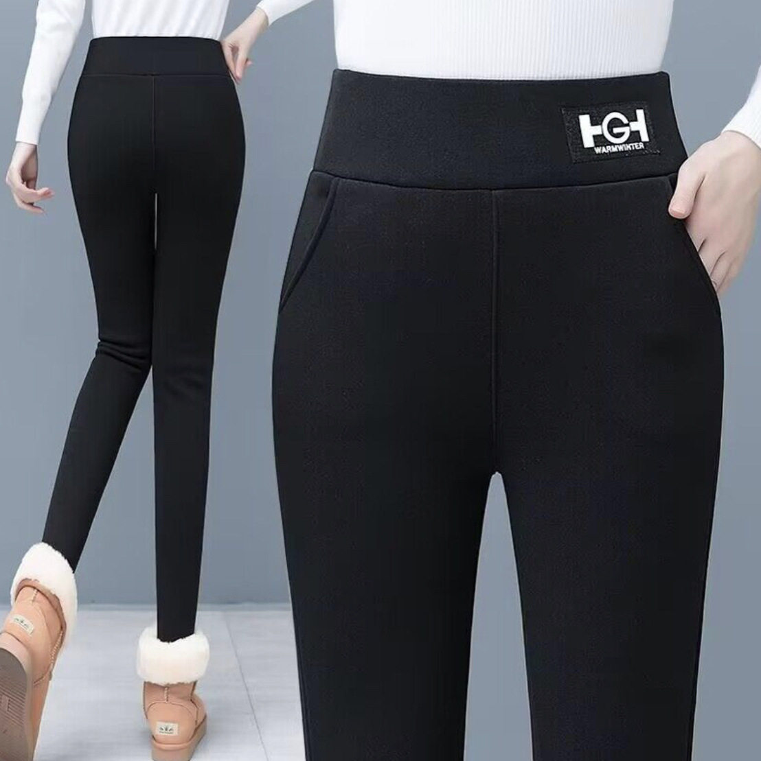 25新款HG羊羔绒加绒加厚打底裤口袋外穿大码修身秋冬保暖裤女跨境,淘宝优惠券,粉丝福利购,淘宝优惠卷