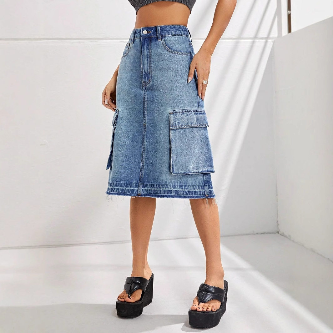 High Waisted Denim Skirt Slim Fit Casual Style Versatile Design Perfect for Everyday Wear Wholesale Available