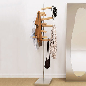 Stainless Steel Floor Coat Rack Internet Celebrity Light Luxury Minimalist Solid Wood Hanger Rotating Personalized Design Metal Advanced Display