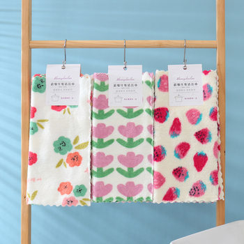 New Coral Fleece Printed Kitchen Cloth Wipe Hand Towel Thickened Absorbent Dishwashing Cloth Cute Household Small Towel for Hair