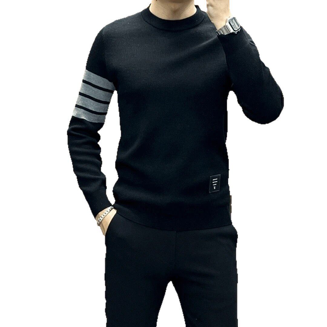 秋冬新款男士轻奢长袖针织衫休闲时尚圆领百搭修身潮流打底衫毛衣