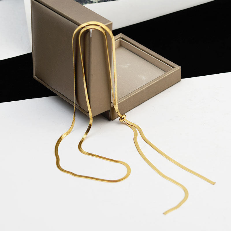 Titanium Steel Necklace Women's Accessible Luxury Versatile Extra Long Snake Bone Chain Pullable Niche Accessible Luxury Design Sweater Chain Women's High-End Sense