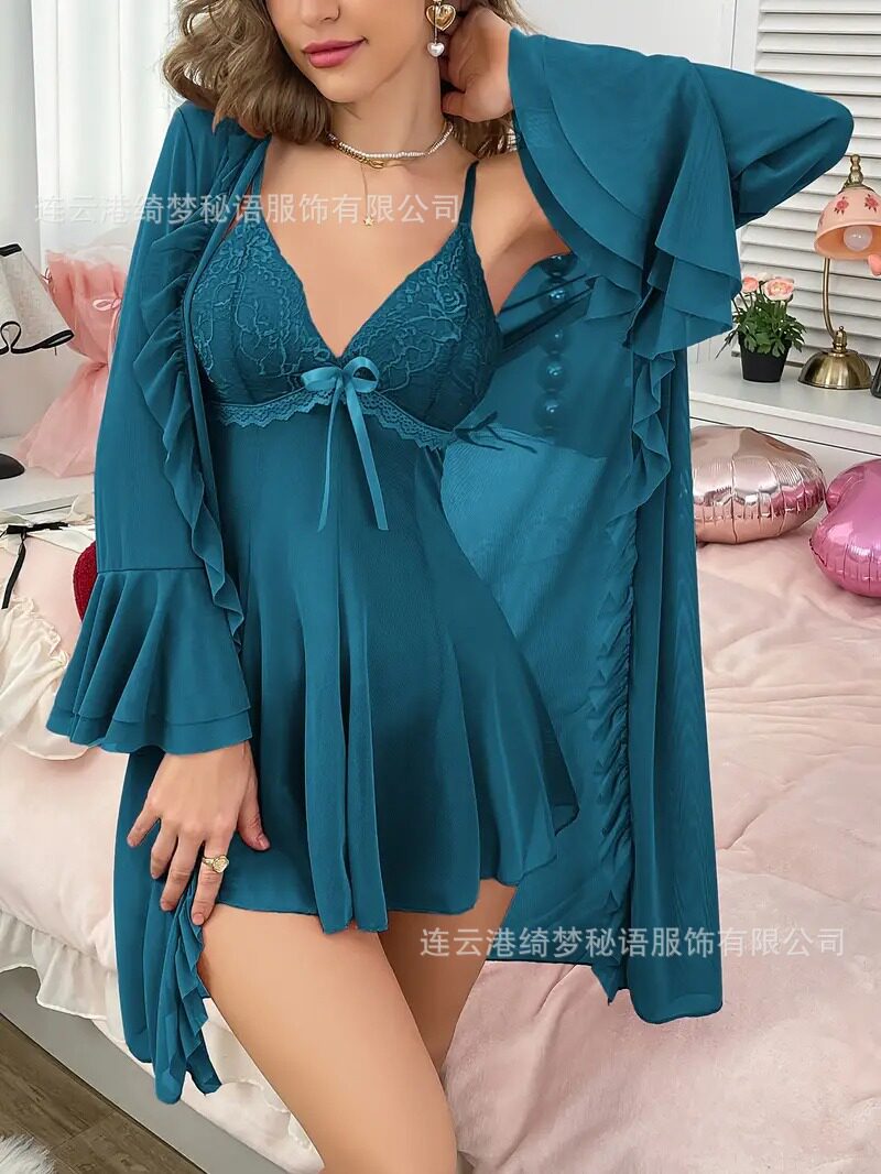 跨境亚马逊情趣内衣夏季网纱睡衣透视外套吊带性感薄款睡裙网纱女