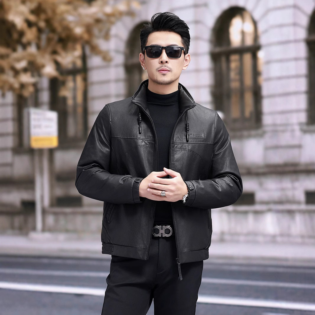 Áo Da Nam Chất Liệu Da Bò Kín Cổ Hàng Mùa Xuân Thu Đông