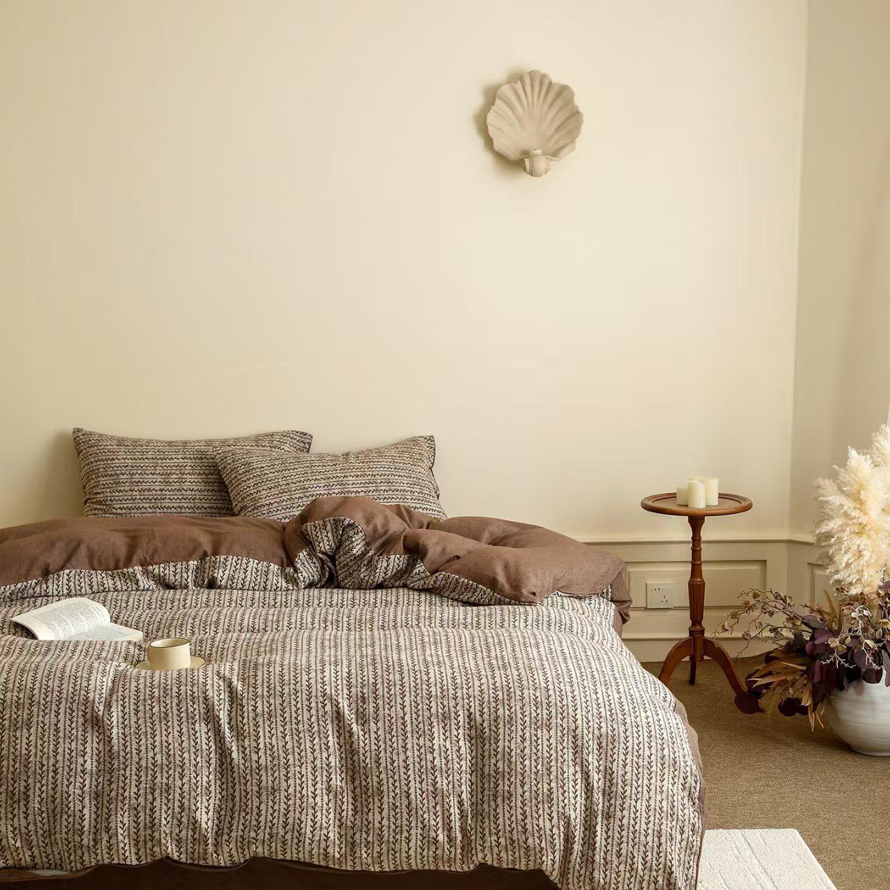 Retro Pastoral Style Skin-Friendly Holiday Naked Sleeping Cotton Yarn-Dyed Jacquard Four-Piece Set Pure Cotton Bed Sheetss and Quilt Covers Bedding