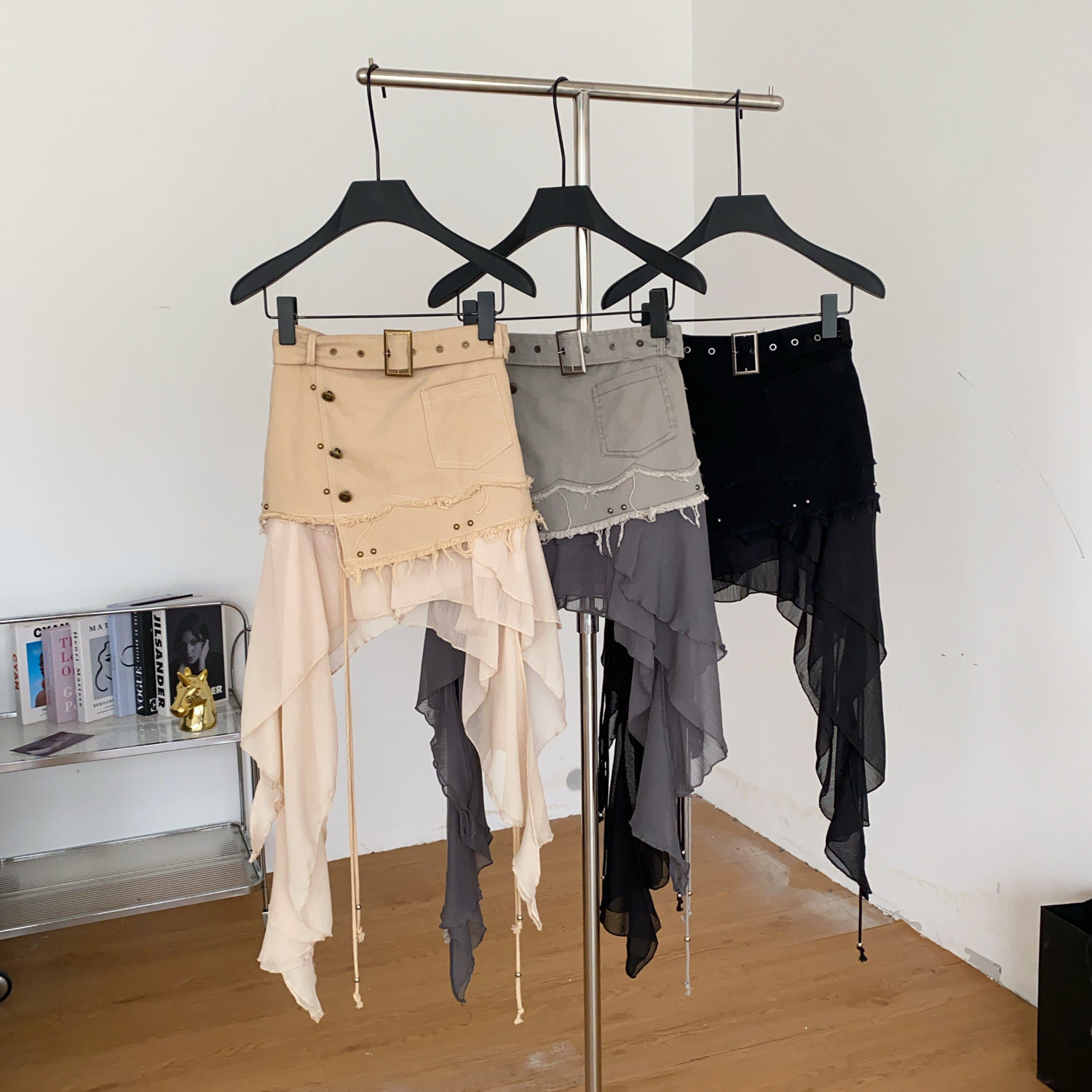 High Waist A Line Skirt with Asymmetrical Hem and Ribbons Vintage Style Summer Fashion