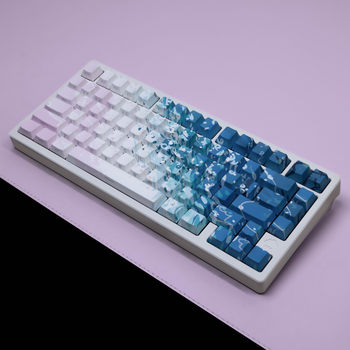 Jcm Pink Beach Double Engraved Pbt Original Full Set of Keycaps Korean Russian European Regulations Small Languages ​​Side Light Transmission