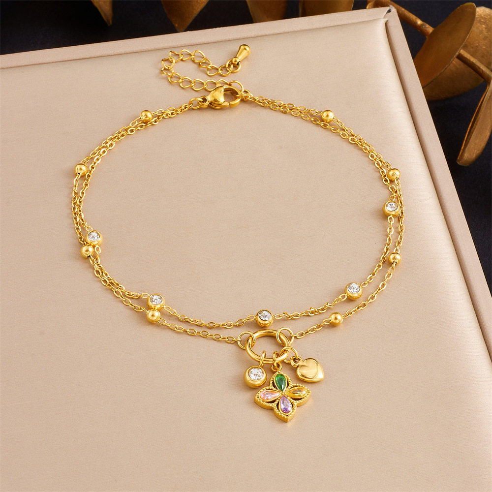 สั่งซื้อนำเข้า สไตล์เกาหลีแฟชั่นเกาหลีซ้อนโซ่คู่เพชรเชอร์รี่ปลาดาวดอกไม้ดาวและดวงจันทร์จี้สร้อยข้อเท้าสแตนเลสสำหรับผู้หญิง จากจีน 1688 taobao alibaba tmall