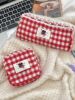 5222 New Knitted Cherry Plaid Student Stationery Pencil Bag Multifunctional Storage Cosmetic Bag Portable Sanitary Bag