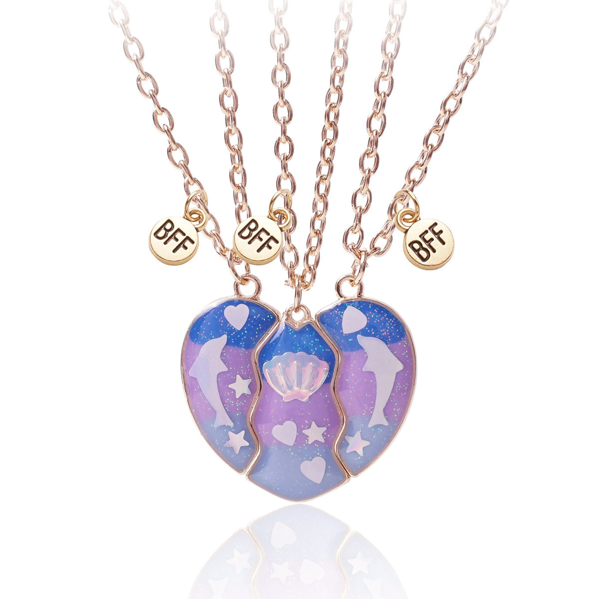 厂家供应儿童项链海豚滴油创意磁铁拼接爱心项链 拼接爱心礼物