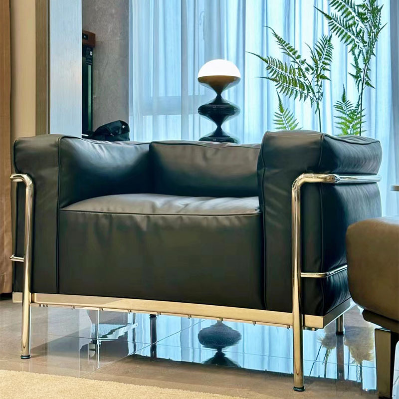 定制1 1复刻包豪斯真皮lc3Sofa沙发不锈钢复古风客厅书房单人沙发