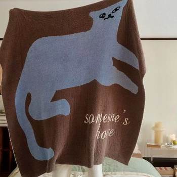 Fluffy Half-Fleece Nap Blanket Knitted Throw Blanket for Cats Single Sofa Air Conditioning Blanket
