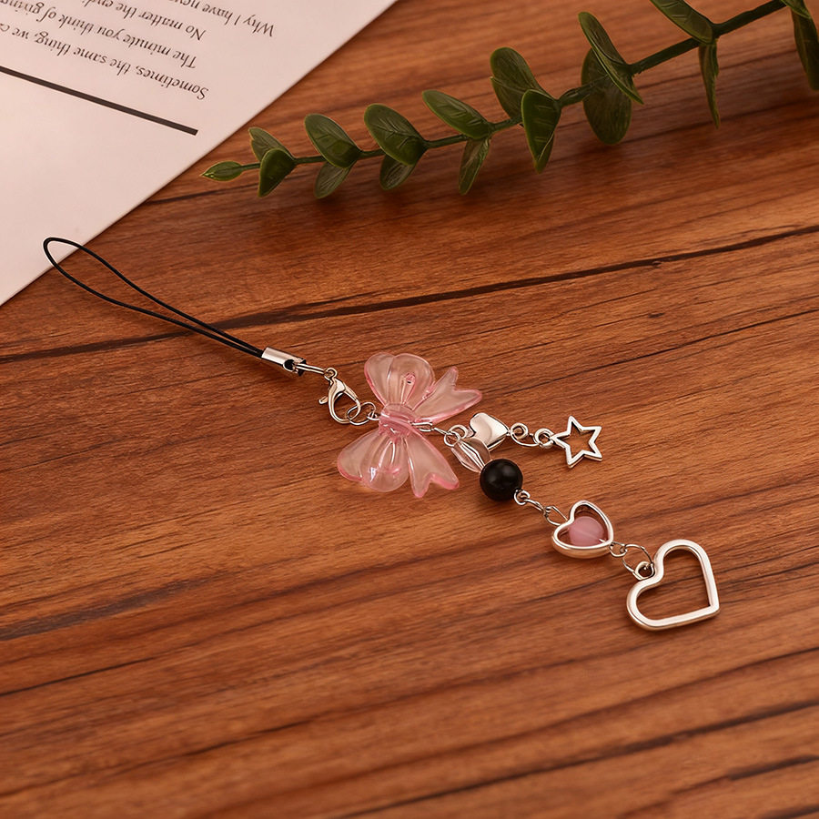 Korean Sweet and Cool Ins Bow Peach Heart Five-Pointed Star Pendant Keychain Girl Pink Mobile Phone Chain Bag Pendant