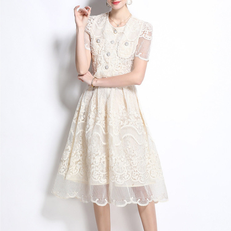 Lace Embroidery Two Piece Set Elegant Top and Midi Skirt Summer Fashion for Petite Women Wholesale Available