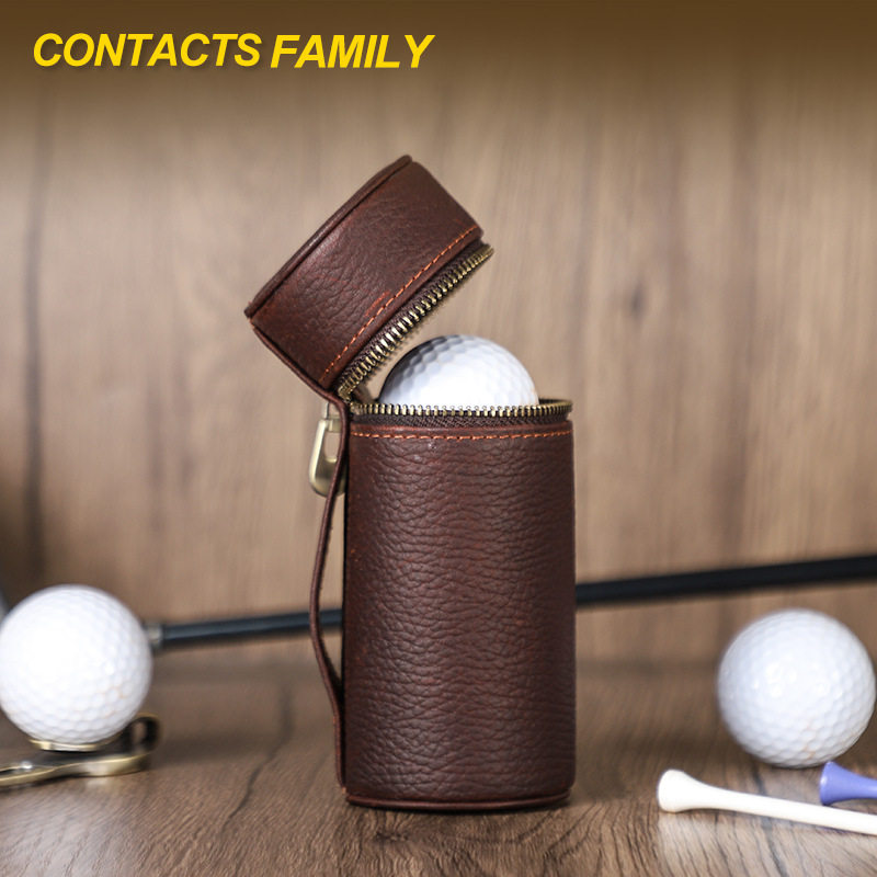 CONTACTS FAMILY ที่วางลูกกอล์ฟหนังเกรดดี พร้อมคลิปหนีบเข็มขัด ชุดปลอกหนังเก็บลูกกอล์ฟ 3 ชิ้น
