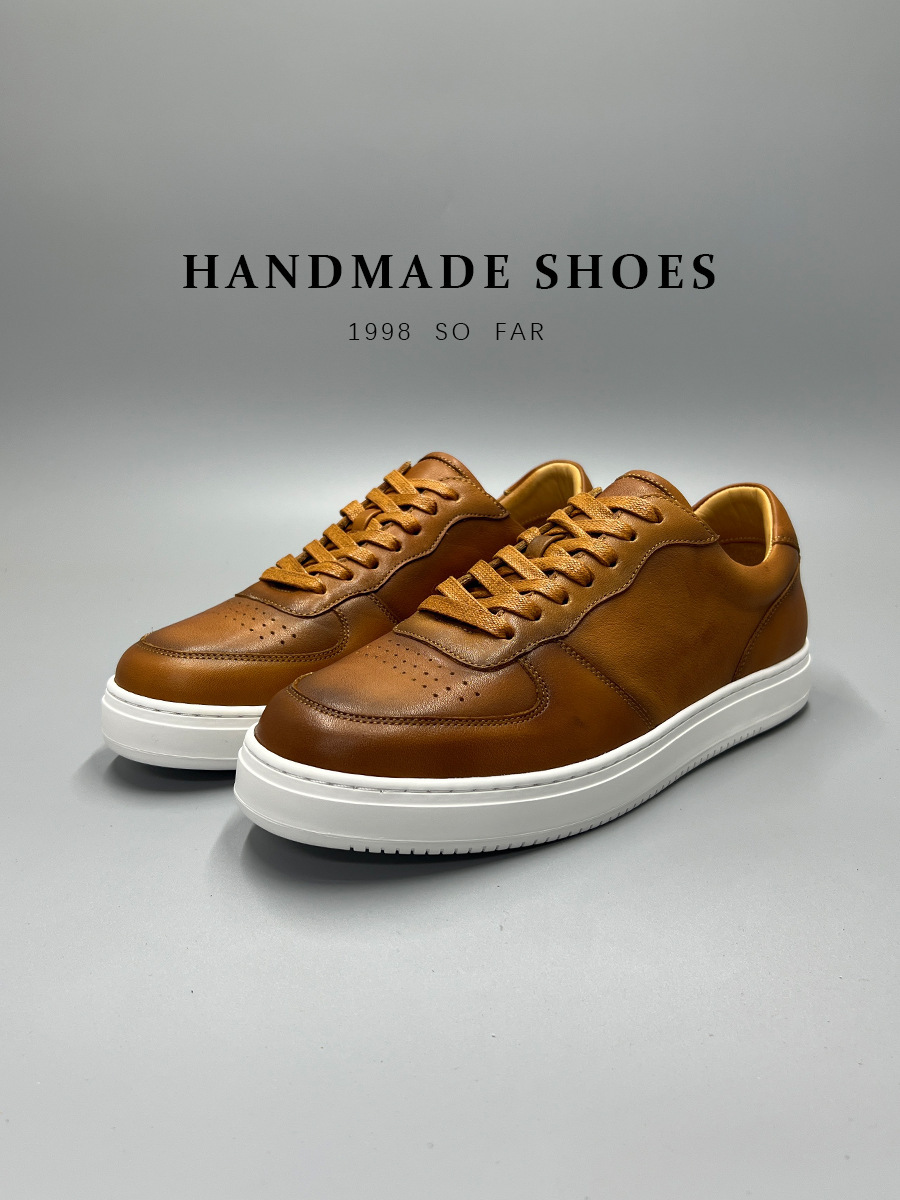 Giày sneaker nam da bò lớp đầu tiên đế bằng đệm khí cổ điển dễ phối — Màu nâu, Màu đen, Màu trắng