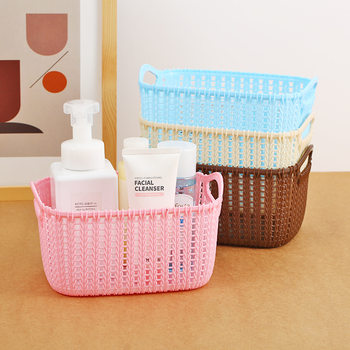 Wholesale solid color cabinet storage basket rattan hollow plastic storage basket handle bathroom bedroom sundry storage basket